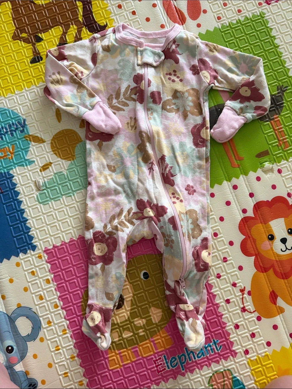 Organic Cotton Baby Girls Pink Floral & Mauve One-Piece Sleepers - 3-Pack